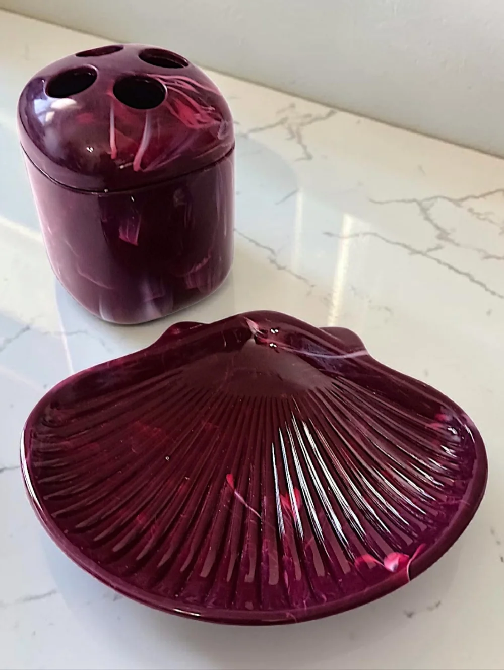 Vtg‎ Marbled Plastic Toothbrush Holder Soap Dish Wine Pink Color Retro Bathroom